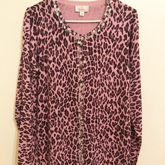 QUACKER FACTORY Pink & Black Animal Print Cardigan With Embellished Trim, M - Picture 3 of 9